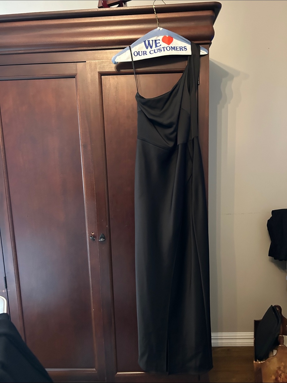 BHLDN Black One-Shoulder Draped Evening Gown